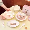 Lindo juego de tazón y plato de color bajo vidriado, tazón para fideos instantáneos, tazones y platos para el hogar, vajilla de cerámica para una persona, tazón para yogur, tazón para ensaladas