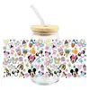 Mickey Mouse Transfer UV DTF Cristal Transparente Copo de Vidro com Adesivo 16oz Especial À Prova d'Água Resistente a Arranhões Atacado Transfronteiriço