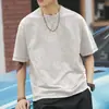 Nueva Camiseta de Manga Corta Pesada Vintage Lavada con Enzimas Estilo Americano para Hombre, Camiseta Básica de Manga Media con Cuello Redondo para Otoño, Moderna