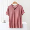 Pijama feminino de manga curta com bojo verão novo roupa de casa T-shirt fina com bojo top de orelha de madeira