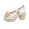 Sapatos JK de Couro Estilo Japonês Femininos Estilo Universitário Versátil Sapatos Mary Jane Sola Grossa Salto Grosso Aumento de Altura Laço Sapatos Lolita