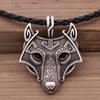 Collar con cabeza de lobo vikingo de hielo, colgante de runa con ojo verde de metal nórdico, accesorios para hombre, gran oferta de comercio exterior