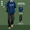 Traje Casual Holgado para Adolescentes Camiseta Pesada Estudiante de Secundaria Traje de Dos Piezas a la Moda Traje Estilo Novio Universitario