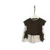 Conjunto de Verano para Niñas 2026 Modelo Nuevo: Conjunto de Dos Piezas para Niñas: Top de Manga Corta con Diseño Dulce y Pantalones Acampanados de Tres Cuartos
