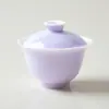 Taza de té de cerámica morado lavanda con esmalte de color, no se calienta al tacto, para uso doméstico, juego de té Kung Fu morado liso, taza de té