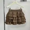 Falda corta Ruoxin estilo coreano con estampado de leopardo para mujer, falda multicapa de cintura alta, falda corta abullonada que rejuvenece, falda midi de gamuza de otoño