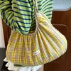 Nova Bolsa de Ombro Estilo Coreano Primavera 2026, Bolsa de Mão Elegante com Pregas de Grande Capacidade e Leve, Bolsa Xadrez Estilo College para Mulheres