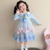 Vestido Estilo Primavera Judy Coelho Policial para Meninas 2026 Novo Vestido Princesa de Malha Estiloso para Outono e Primavera para Meninas Pequenas