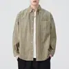 2025 Nuevo Otoño Retro Japonés Ropa de Trabajo Camisa para Hombre Versátil Holgada Casual Rayada Camisa Americana Trendy