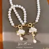 Collar Pulsera Colgante Nube con Perlas y Circonitas Chapado en Oro Real de 14k Accesorios Estilo Retro Francés de Alta Gama