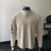 Camiseta Masculina de Manga Longa para Outono e Inverno, Lã Térmica, Gola Alta Pequena, Botão de Pressão, Gola Alta, Camada Base Casual, Fashion, Cor Sólida, Top Térmico para Usar por Baixo