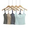 Camisole Sexy Listrada com Três Botões, Top Curto Slim Fit para Mulheres, Peça de Verão, Base Slim Fit