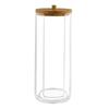 Caixa de Armazenamento de Cotonetes de Algodão com Tampa de Bambu, Caixa de Algodão Removedor de Maquiagem, Recipiente de Armazenamento Empilhável Transparente para Banheiro, Caixa de Acrílico para Bolas de Algodão com Tampa contra Poeira
