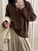 Suéter de punto grueso para mujer, otoño e invierno, corte holgado, media cremallera, 100% lana pura, con cuello alto, estilo casual