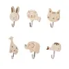 Ganchos de Madeira Fofos de Animais Decoração de Parede Estilo Escandinavo Ins para Quarto de Crianças Ganchos Adesivos de Madeira Alça Armazenamento para Pendurar Roupas