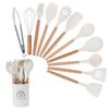 Barril de almacenamiento de utensilios de cocina de silicona con mango de madera con manchas blancas lechosas transfronterizo, juego de 12 piezas, espátula y cuchara para cocinar, juego de herramientas de cocina