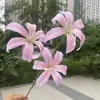 Lirio dorado de 3 cabezas con costillas fundidas, flor artificial, dalia falsa para decoración de bodas y hogar, al por mayor