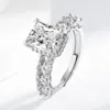 Anel de Prata Esterlina S925 Quadrado Moda Transfronteiriça Imitação de Diamante Luz Luxo Anel de Diamante de Alto Carbono Joia Feminina Anel Atacado