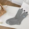 Calcetines de Felpa Grises Primavera y Otoño Estilo Coreano Calcetines con Lazo Bordado Calcetines de Algodón de Doble Aguja Blancos para Mujer Calcetines Japoneses sin Costuras de Media Caña