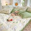 Juego Pequeño Fresco de Cuatro Piezas de Algodón con Sábana de Cama y Funda de Edredón de Sábila Grado Materno e Infantil para Dormir al Desnudo Individual y Doble Juego de Tres Piezas para Dormitorio