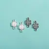 Etiqueta de Mão Margarida Anel Duplo de Prata Esterlina S925 Pingente Flor Pequena Girassol Pulseira de Corda Trançada DIY Pulseira Etiqueta de Mão