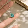 Atmósfera romántica collar con colgante Paraiba color verde menta pendientes de botón de diamante verde de lujo ligero conjunto de gemas de colores para mujer