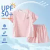 Conjunto Deportivo de Dos Piezas de Seda de Hielo de Verano de Secado Rápido con Protección Solar para Niños Niñas Manga Corta Shorts Sensación de Hielo Transpirable Venta al por Mayor