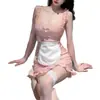 Lingerie Sexy Fantasia de Empregada Uniforme de Empregada Fofo Abertura na Virilha Faz Seios Pequenos Parecer Maiores Estilo Puro Desejo Role Play