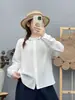 Colección Otoño 2026 Estilo Japonés Cuello Alto Jacquard Encaje Bordado Camisa de Manga Larga Cardigan de Gasa Doble Capa para Mujer Venta al por Mayor