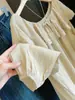 Camisa feminina de renda estilo francês com babados emendados, ombro a ombro, manga longa, novo modelo de outono com mangas bufantes, top babydoll jovem e versátil