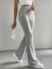 Pantalones de Campana Nuevos de Primavera y Otoño Transfronterizos para Mujer Color Sólido Casual Tejido de Canalé Moda Versátil Ajustados Largos