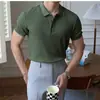 Polo de manga corta a rayas de color liso para hombre, camiseta informal retro con solapa que combina con todo, de verano