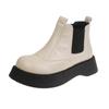 Outono e inverno novas botas femininas de cano médio casuais da moda com sola grossa botas curtas retrô de bico grande sapatos de couro estilo preppy modernos e descolados