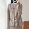 Nuevo Cárdigan de Lana Trenzada Tejido para Mujer, Diseño de Cuello Redondo, Cordón en la Cintura para Otoño e Invierno, Adelgazante Mercerizado