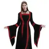 S-5XL, estilo europeo y americano, vestido con capucha de estilo retro medieval de corte, escote cuadrado, mangas acampanadas y falda amplia