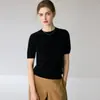 Suéter de malha 100% caxemira pura de manga curta para mulheres, gola redonda, caimento justo, top pullover de caxemira versátil