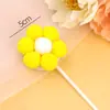 Tarjeta de decoración de pastel de girasol con bola de pelo de nube tridimensional, linda flor de peluche de color, tarjeta de bandera de inserción de cumpleaños