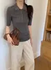 Suéter de lana de una sola pieza sin costuras con patrón de espiga, lana Merino fina 100%, cuello polo, tejido de manga media para otoño