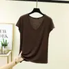 Camiseta Modal com Decote V de Manga Curta para Mulheres, Verão Fina Slim Fit, Novo Estilo 2026, Tamanho Grande, Adequada para Roupa Externa