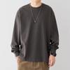Camiseta de manga larga de algodón sintético para hombre, cuello redondo, holgada, estilo japonés, informal, para otoño e invierno.