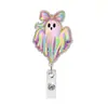 Nuevo Soporte Retráctil Giratorio para Tarjeta de Identificación de Personal Médico Color Rosa Fantasma Láser Insignia Halloween Soporte Retráctil