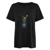 Camiseta de manga corta con estampado de girasol y estrella, corazón vintage para mujer, botella de agua, estilo europeo y americano, holgada, cuello redondo