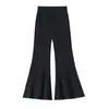 Pantalones casuales de verano para mujer, negros, de cintura alta, adelgazantes, con caída, elásticos, de pierna ancha, cropped