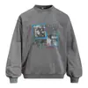 Estampa gráfica criativa, moletom de gola redonda com caimento solto, estilo masculino primavera/outono, design desgastado, inspirado em streetwear, top atlético moderno