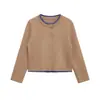 Para Estilo Europeo y Americano Transfronterizo 2025 Otoño Nuevo Moda Casual para Mujer Tendencia Color Contrastante Bordado Chaqueta de Punto Tops