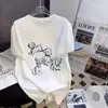 Camiseta de Manga Corta con Dibujo de Cachorro Caricaturesco para Mujer Talla Grande 100kg Verano Holgada de Algodón Diseño Adelgazante Top que Cubre la Barriga