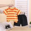 Comércio exterior 2025 verão listrado bonito infantil infantil terno pequeno e médio infantil manga curta roupa de saco duas peças atacado