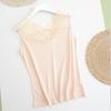 Tangge Chaleco de Seda de Primavera y Verano para Mujer Encaje Sexy Cuello en V Base Camisola de Seda de Morera Chaleco Holgado