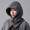 Sombrero de Felpa de Algodón Suave y Esponjoso Lei Feng de Invierno para Mujer, Caliente, Protección para Orejas, Protección contra el Frío, Mascarilla Facial, Calentador de Cuello Integrado, Sombrero Compatible con Casco de Ciclismo