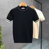Nuevo Suéter de Punto Fino de Manga Corta para Hombre, Verano, Lujo Ligero, Bloques de Color, Delgado, Cuello Redondo, Versión Coreana de Verano